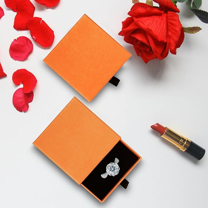 Coobbar Luxury Velvet-Lined Jewelry Gift Box 12-Pack, Compact Drawer Style Organizer for Earrings & Rings, Elegant Bracelet Display Box, Small Jewelry Storage Box, 3.5x3.5x1.26 Inches (Orange)