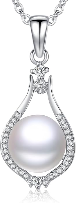 Pearl Pendant Necklace for Women,925 Sterling Silver Pendant Jewelry,Anniversary Christmas Birthday Valentines Gifts for Wife, Mom, Dauhter, Girlfriend,Her