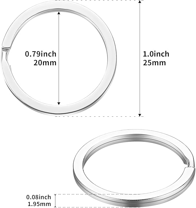 Gkeygo Key Rings, 12 pcs Stainless Steel Key Ring for Keychains, 1inch Flat Split Keychain Ring for Car Keys Dog Ring Tag Lanyards Home School Office DIY, Silver - Gold