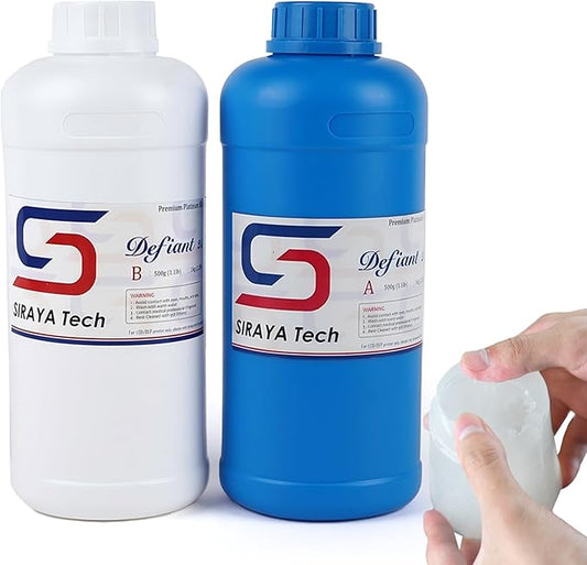 Siraya Tech Defiant 15 Platinum Silicone Mold Making Kit, Inhibition Resistant for 3D UV Resin Prints, Food Safe, Shore A 15, No Coating Needed, Easy 1:1 Mix - 4.4 lb / 70.5 oz (2kg) Set, Clear