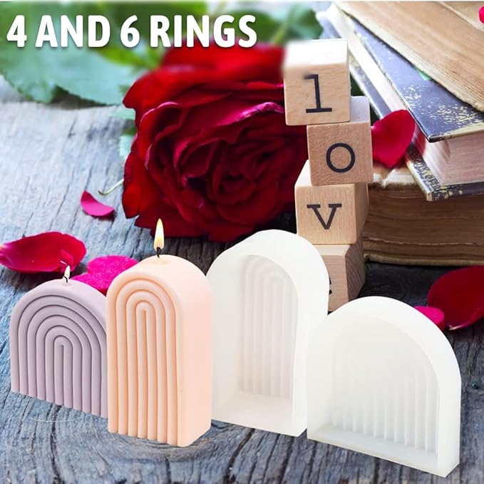 Rainbow Arch Candle Mold, Striped U-Shaped Silicone Mold, Abstract Architectural Resin Moulds for Soap Tray, Handmade Candle, Lotion Bar, Bath Bomb, Cake Home Decoration (4 Ring)
