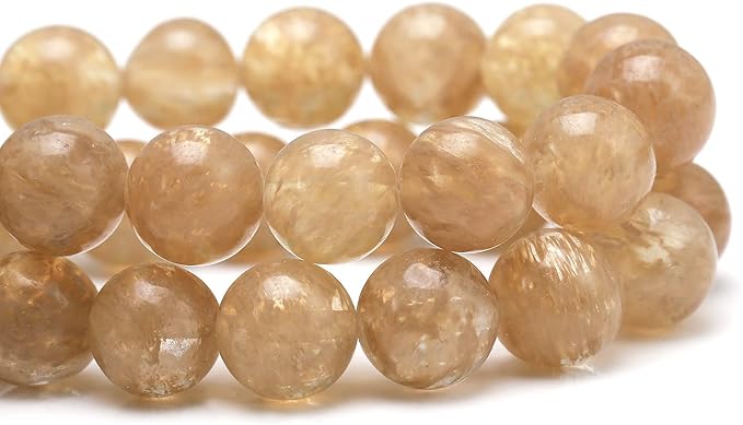 Youngbling Natural Crystal Beads for Jewelry Making,6mm Gold Rutilated Quartz Polished Round Smooth Stone Beads for Bracelet Necklace 15 Inch