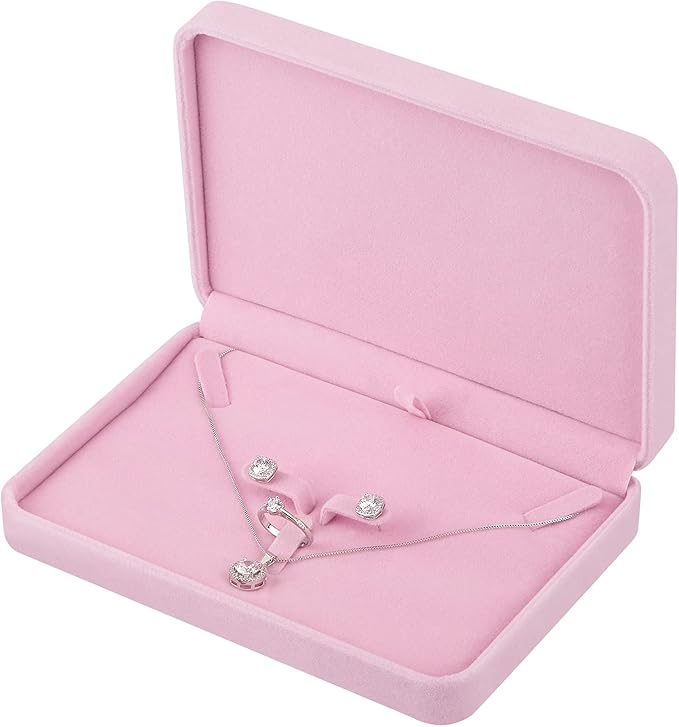 LETURE Large Velvet Jewelry Set Box, Big Necklace and Ring Earring Pendant Gift Box, Pearl Necklace/Chunky Necklace Jewelry Storage Case (Pink)