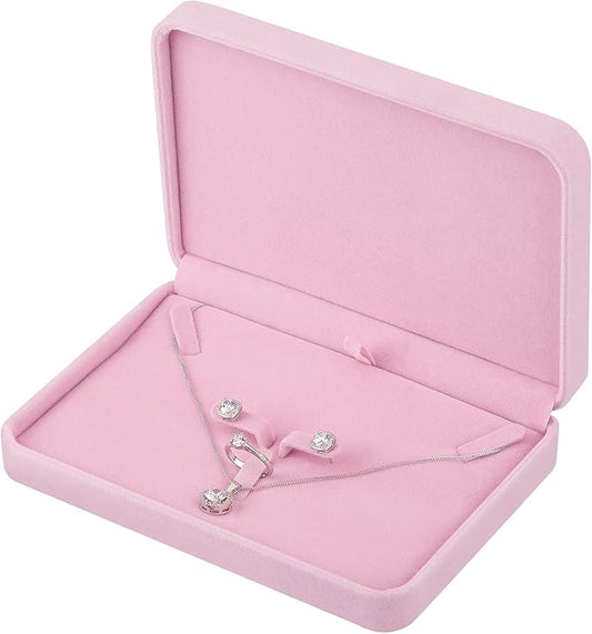 LETURE Large Velvet Jewelry Set Box, Big Necklace and Ring Earring Pendant Gift Box, Pearl Necklace/Chunky Necklace Jewelry Storage Case (Pink)