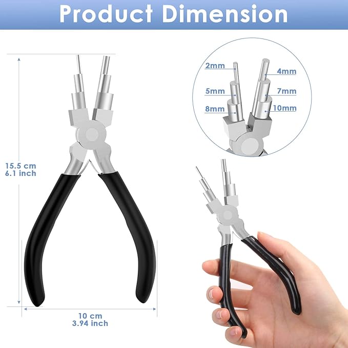 Bail Making Pliers, 6 in 1 Round Nose Pliers for Making Jump Rings, Wire Wrapping, Jewelry Making, Loop Making, Forming Bends