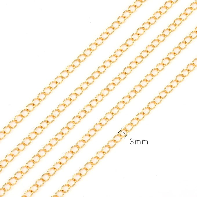 BEADIA 18K Gold Plated Tail Chains 3.0mm 2 Meters Extension Chains for Jewelry Making Findings