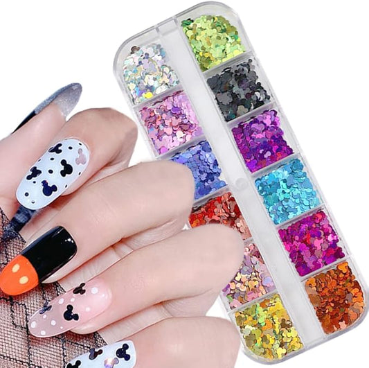 Multicolored Nail Glitter Sequins 3D Sparkle Flakes Nail Art Accessories Acrylic Glitters Powder Stickers Designs for Women Girls - DIY Craft Decorations
