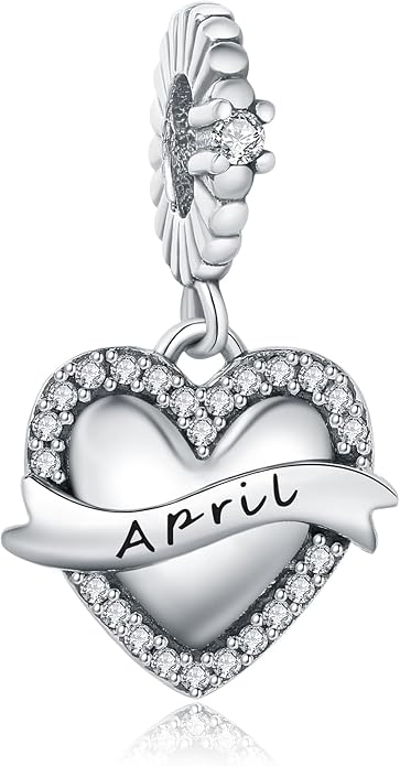 Birthstone Charms 925 Sterling Silver Love Heart pendant Beads Fit Pandora Charms Bracelet and Necklace, Fit Women Wife Mom Christmas Birthday Gift