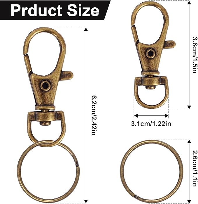 120PCS Premium Swivel Lanyard Snap Hook with Key Rings, Metal Keychain Hooks for Jewelry Making, Crafts (Bronze)