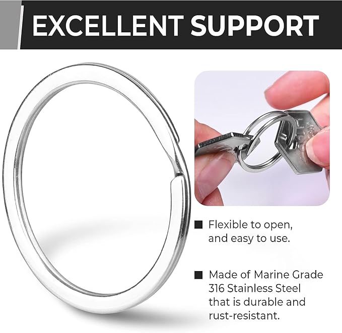 CREST Surgical and Marine Grade Stainless Steel Split Ring for Keychains SS316L Key Rings for Car Keys
