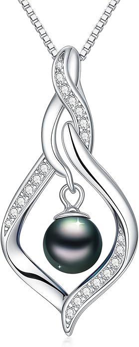 Tahitian Black Pearl AAAA 18K Gold Plated Sterling Silver Pendant Necklace for Women Wife Mom Girlfriend Valentine Her Jewelry Gift for Anniversary Birthday Christmas
