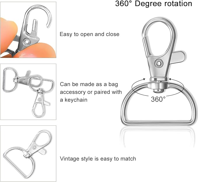 Swivel Snap Hook, 35 PCS Silver Lanyard Clips, Metal Lobster Claw Clasps Keychain Hook with 3/4 INCH D Ring for Macrame Keychain Swivel Clips for Making Key Fobs