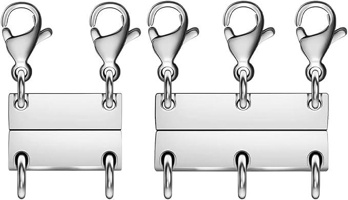 Layering Magnetic Necklace Clasps, Stainless Steel Chain Link Clasps, Multiple Necklace Clasp for Layered Look (2silvery+3silvery A)