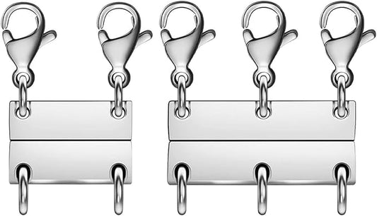 Layering Magnetic Necklace Clasps, Stainless Steel Chain Link Clasps, Multiple Necklace Clasp for Layered Look (2silvery+3silvery A)