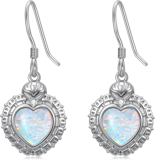 Opal Earrings for Women Opal with Genuine Diamond Dangle Drops Earrings 925 Sterling Silver Diamond Jewelry Earrings Gifts For Her