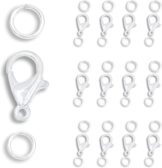 AD Beads 50 Pieces Lobster Claws Clasps Plus 100 Pieces 5mm Match Color Open Jump Rings Suitable for Necklace Bracelets Jewelry (6x10mm, Silver)
