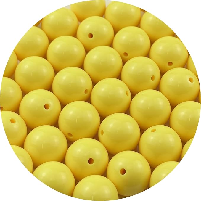 YUEXIGO 40pcs Acrylic Round Beads for Crafts 18mm Resin Candy Color Spacer Beads with Hole for Jewelry Making Sewing Crafts Decoration Necklaces Bracelets Earrings Supplies(Yellow)