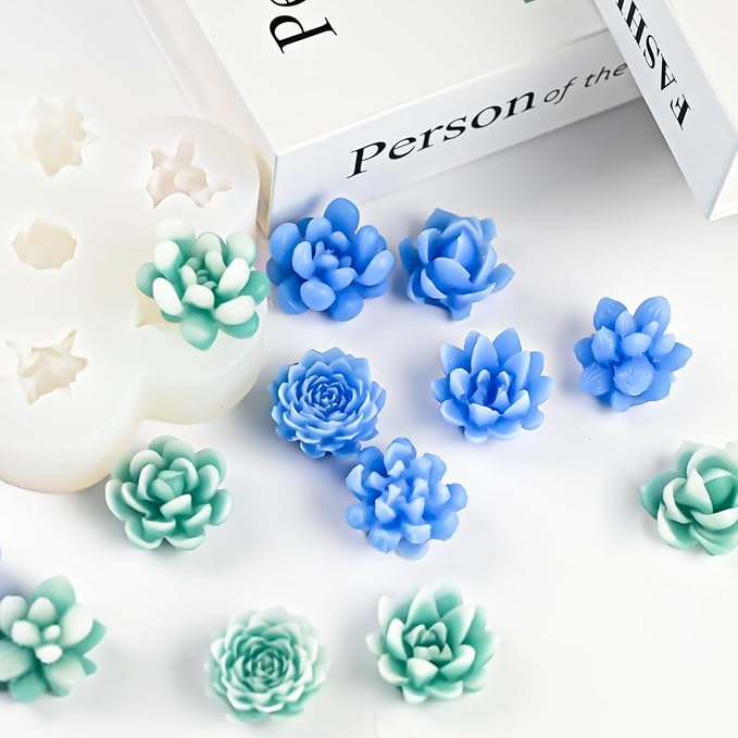 7 Cavity Succulent Candle Mold for Candle Making, 3D Succulents Silicone Molds for Scented Candle Soaps Making, Wax, Resin Casting, Dessert Mousse Cake Decoration