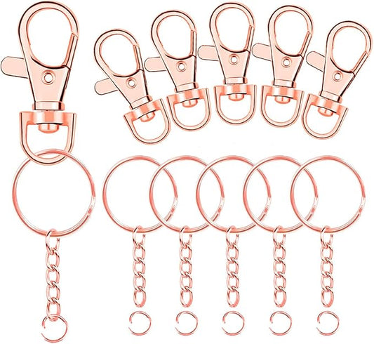 100 Pcs Swivel Snap Hook and Key Rings with Chain and Jump Rings for Keychain Lanyard DIY Jewelry Crafts Accessories(50 Lanyard Snap Hooks+50 Key Ring with Chains) (Rose Gold)