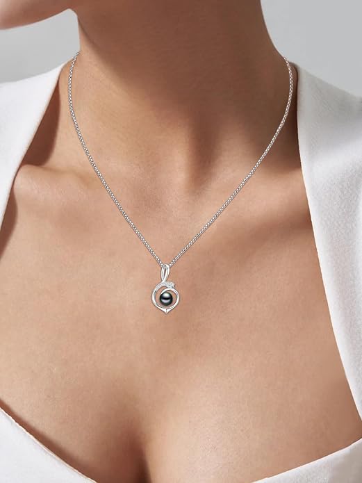 Tahitian Black Pearl AAAA 18K Gold Plated Sterling Silver Pendant Necklace for Women Wife Mom Girlfriend Valentine Her Jewelry Gift for Anniversary Birthday Christmas