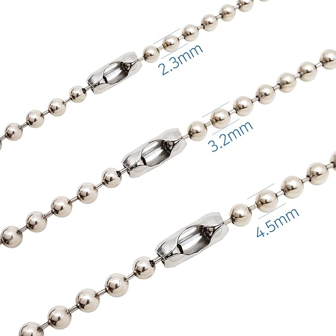 30 Feet – 2.3mm Ball Chain with 20 Connectors, Stainless Steel Roll for Dog Tags, Jewelry Making, Keychains, Fan Pulls, DIY Crafts