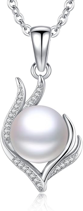 Pearl Pendant Necklace for Women,925 Sterling Silver Pendant Jewelry,Anniversary Christmas Birthday Valentines Gifts for Wife, Mom, Dauhter, Girlfriend,Her