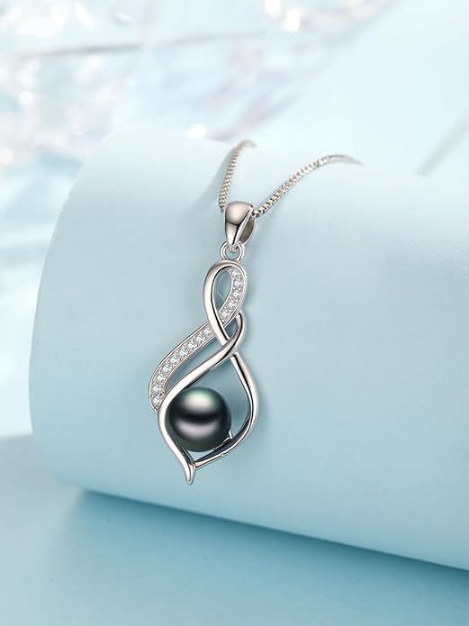 Tahitian Black Pearl AAAA 18K Gold Plated Sterling Silver Pendant Necklace for Women Wife Mom Girlfriend Valentine Her Jewelry Gift for Anniversary Birthday Christmas