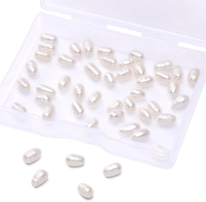 Natural Pearl Beads Rice 4-5mm White Freshwater Cultured Loose Gemstone Beads for DIY Jewelry Making 13.8''/Strand HQ