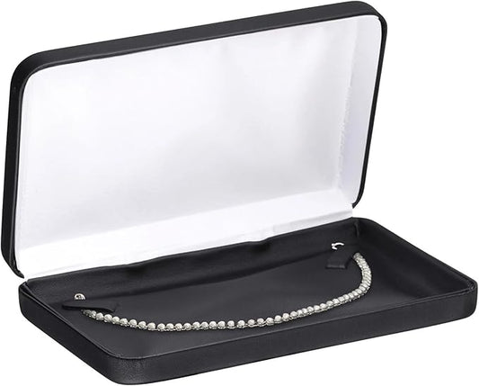 Necklace Gift Box – Luxury Black PU Leatherette Large Jewelry Display & Storage Case with Satin Lid and White Packer for Wedding, Anniversary & Engagement
