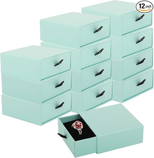 Luxury Velvet-Lined Jewelry Gift Box 12-Pack, Compact Drawer Style Organizer for Earrings & Rings, Elegant Bracelet Display Box, Small Jewelry Storage Box, 3.5x3.5x1.26 Inches (Blue)