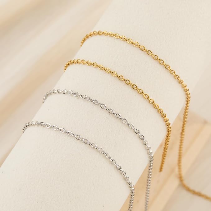 SMYHTGLIF Total 65.6 Feet Gold & Silver Jewelry Making Chains 2 Rolls Stainless Steel Chain for Jewelry Making Thin Oval Cable Chain Craft Chain Bulk