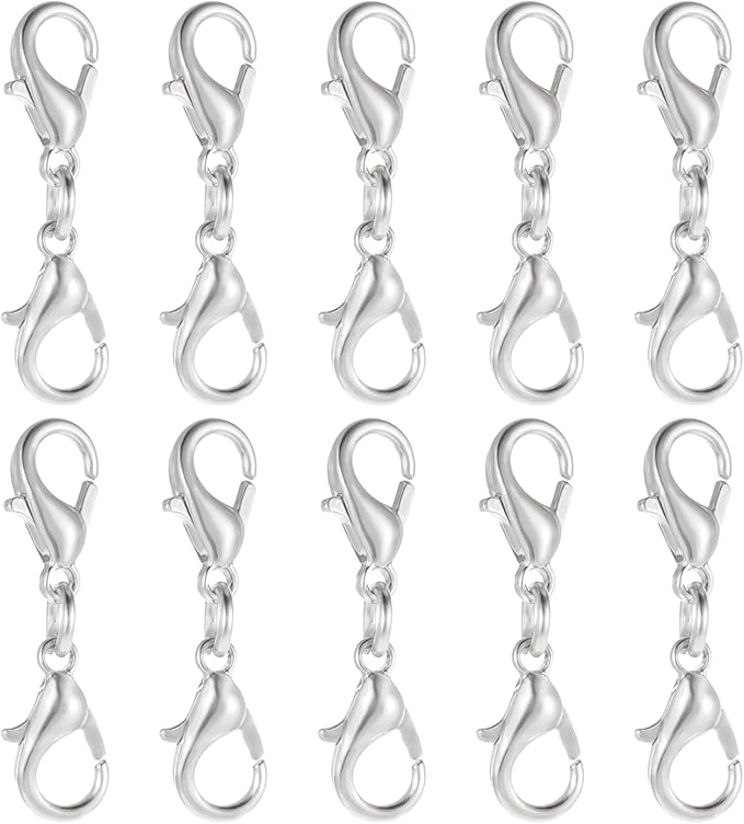 10 Pcs Double Lobster Clasp Extender Silver Necklace Chain Extenders Double Claw Connector Bracelet Necklace Extender for DIY Jewelry Making