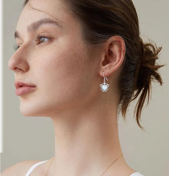 Opal Earrings for Women Opal with Genuine Diamond Dangle Drops Earrings 925 Sterling Silver Diamond Jewelry Earrings Gifts For Her