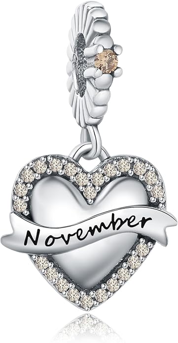 Birthstone Charms 925 Sterling Silver Love Heart pendant Beads Fit Pandora Charms Bracelet and Necklace, Fit Women Wife Mom Christmas Birthday Gift