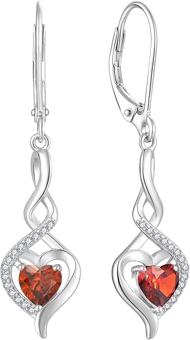 Starchenie Infinity Heart Earrings Sterling Silver Twisted Leverback Earring Gemstones Jewelry for Women