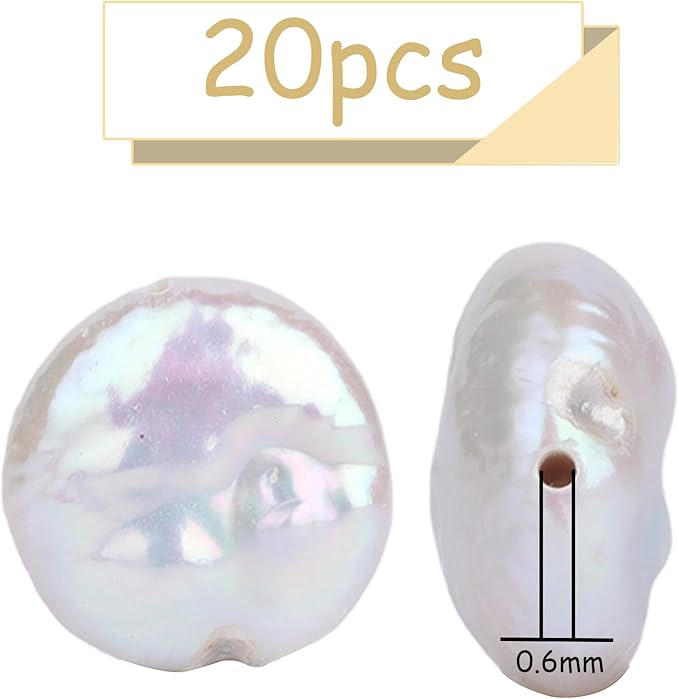 20pcs 9-10mm Round Baroque Pearl Beads, White Freshwater Pearls for Jewelry Making, Bracelets, Necklaces and DIY Craft