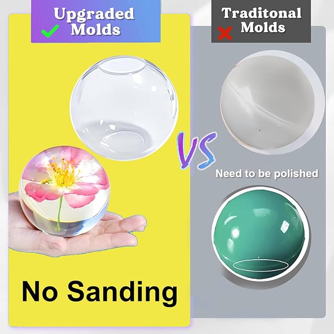 Loyohep Set of 4,3",2.5",2",1.7",1.3",0.9" Clear Sphere Molds Silicone,Large 3D Seamless Sphere Silicone Molds for Resin Casting,Round Ball Orbs Epoxy Resin Molds for Jewelry, Soap, Candle,Flower DIY