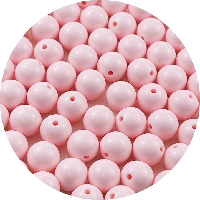YUEXIGO 60pcs Acrylic Round Beads for Crafts 14mm Resin Candy Color Spacer Beads with Hole for Jewelry Making Sewing Crafts Decoration Necklaces Bracelets Earrings Supplies(Light Pink)
