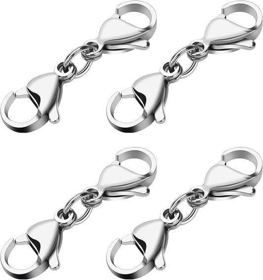 Grevosea 4 Pieces Double Lobster Clasp Extender, Stainless Steel Lobster Claw Clasps Double Claw Connector Bracelet Necklace Extender for DIY Jewelry Making Women and Girls Gifts(Silver)