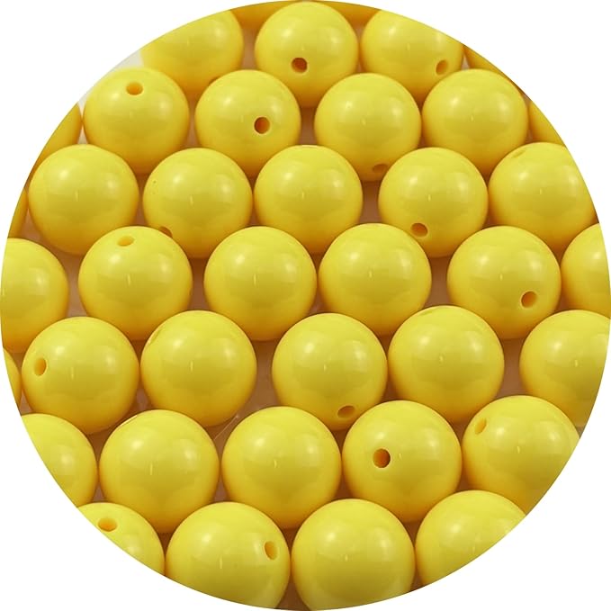 YUEXIGO 40pcs Acrylic Round Beads for Crafts 16mm Resin Candy Color Spacer Beads with Hole for Jewelry Making Sewing Crafts Decoration Necklaces Bracelets Earrings Supplies(Yellow)