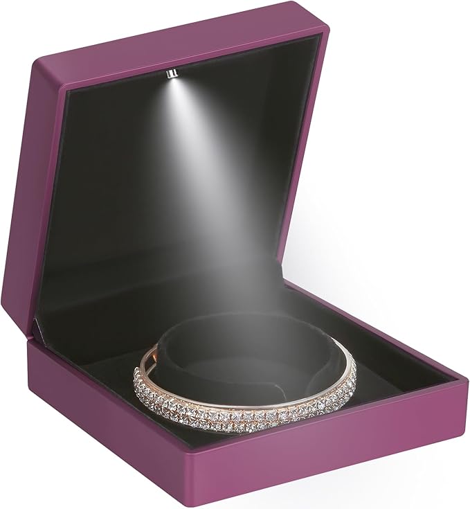 Luxury LED Light Bracelet Gift Box, Velvet Jewelry Bangle Box Storage Case Organizer Holder for Wedding, Engagement, Proposal, Birthday and Anniversary (Purple)