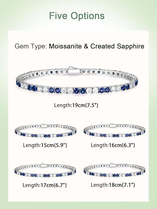 D Color VVS1 Clarity Moissanite and Genuine Sapphire/Emerald/Ruby Tennis Bracelets for Women 2.22ct-10.45ct, Solid 925 Sterling Silver, Anniversary Wedding Valentines Jewelry for Her, Length 5.9-7.5 Inch(15-19cm)