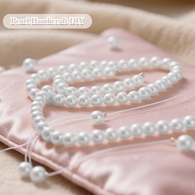 800 Pcs Pearl Beads with Hole, 6mm 8mm 10mm Round Pearls for Crafts, Jewelry Making Supplies, DIY Beads for Necklaces, Bracelets, Wedding Decoration, Stuffing (White)