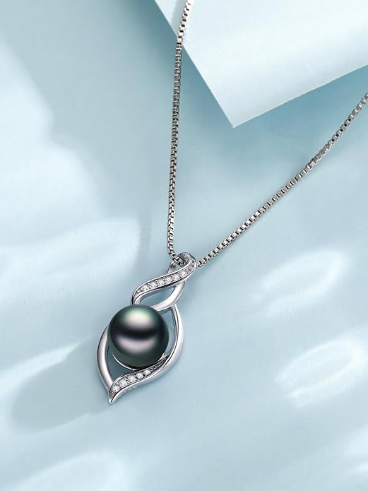 Tahitian Black Pearl AAAA 18K Gold Plated Sterling Silver Pendant Necklace for Women Wife Mom Girlfriend Valentine Her Jewelry Gift for Anniversary Birthday Christmas