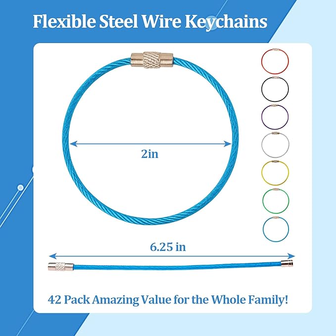 smrtcol Steel Wire Keychain Cable Stainless Steel Loops Reusable Key Ring for Keys, Luggage Tags
