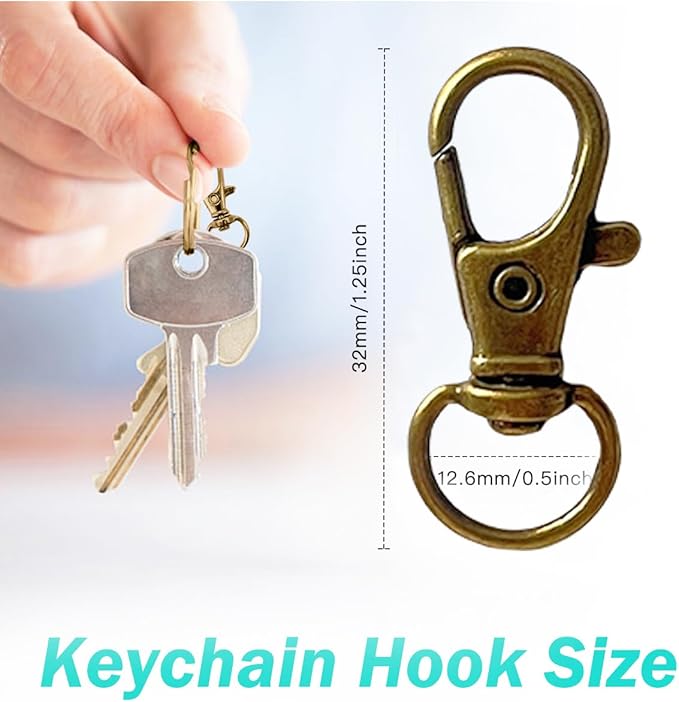 100PCS Premium Swivel Snap Hooks with Key Rings,Metal Lanyard Keychain Hooks Lobster Clasps for Key Jewelry DIY Crafts Bronze 1.25inches/32mm(50 Pcs Lanyard Snap Hooks+50 Pcs Key Rings)