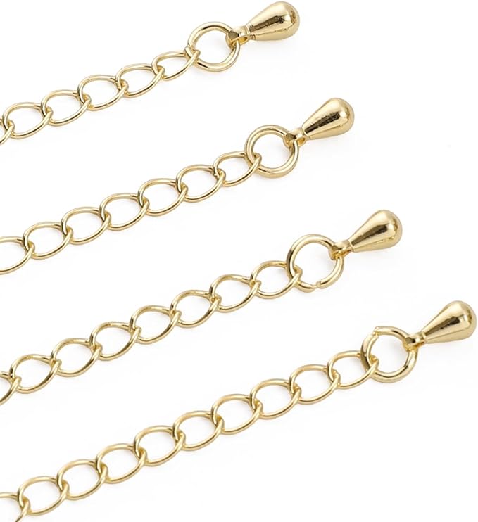 BEADIA 14K Gold Plated Extender Chains 75mm 20pcs Water Drop Extension Tail Chains for Jewelry Making Findings