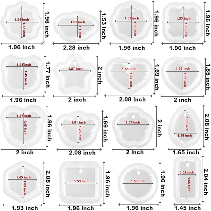 RESINWORLD 16pcs Variety Geometric Pendant Silicone Molds with Hanging Hole, Jewelry UV Resin Mold, Necklace Keychain Molds for Epoxy Resin