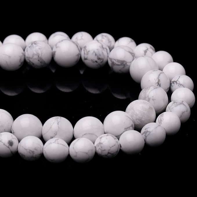 Natural Stone Beads for Jewelry Making,8mm Howlite Polished Smooth Round Gemstone Beads for Bracelet Necklace 15 Inch