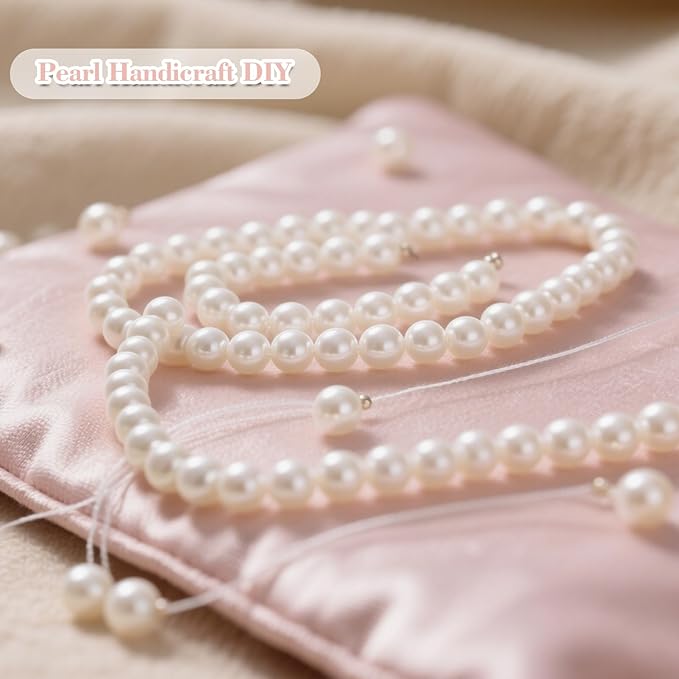 800 Pcs Pearl Beads with Hole, 6mm 8mm 10mm Round Pearls for Crafts, Jewelry Making Supplies, DIY Beads for Necklaces, Bracelets, Wedding Decoration, Stuffing (Ivory White)